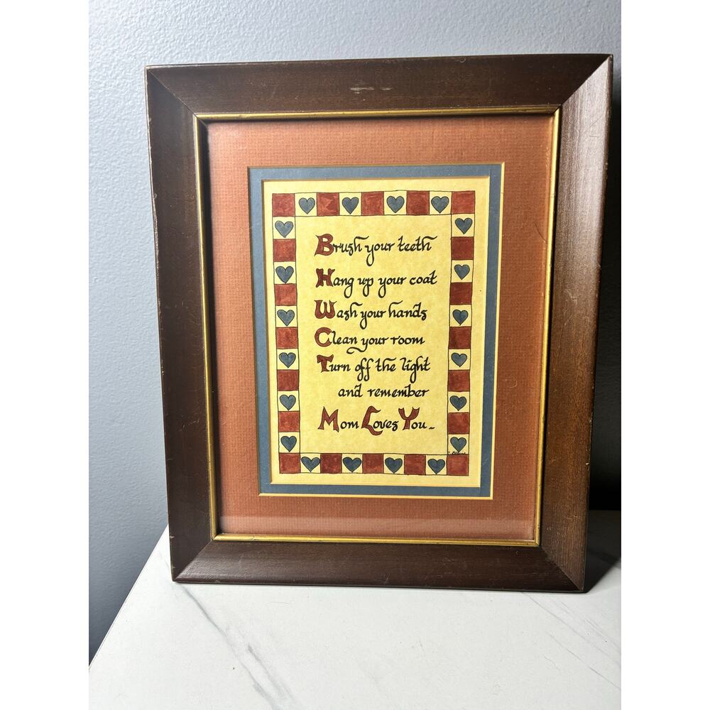 Primitive Framed “Mom Loves You” Sampler Wall Art